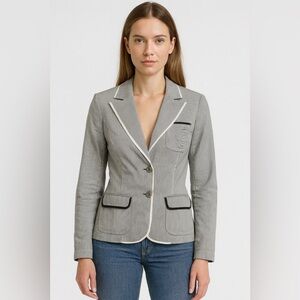 Women’s Microstripe Blazer, Fitted, Grey and White, 4 small